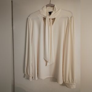 Ann Taylor Cream Tie-Neck Long Sleeve Blouse Size XL